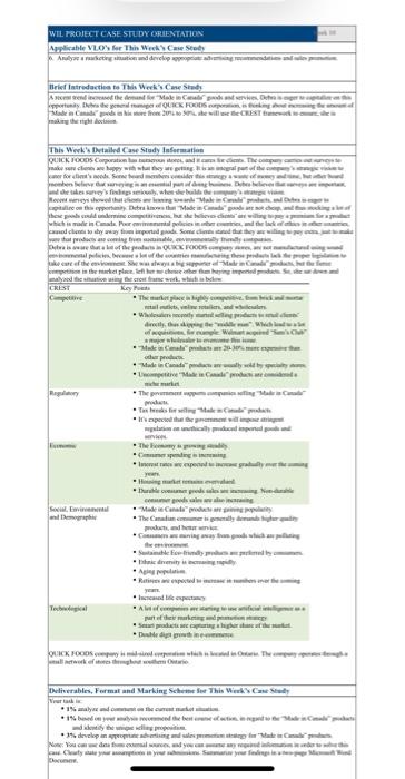 WIL PROJECT CASE STUDY ORIENTATION Applicable