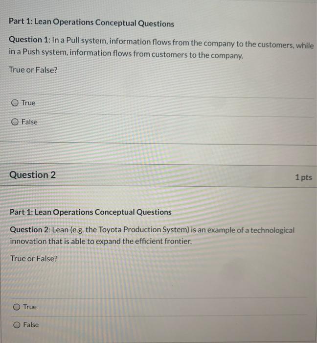 help please Part 1: Lean Operations Conceptual