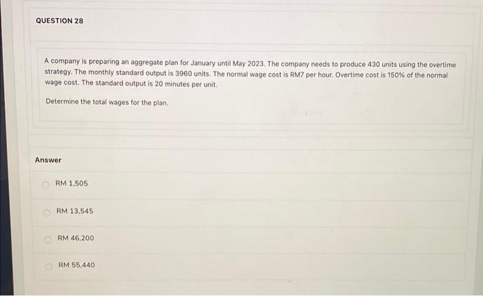 A company is preparing an aggregate plan for