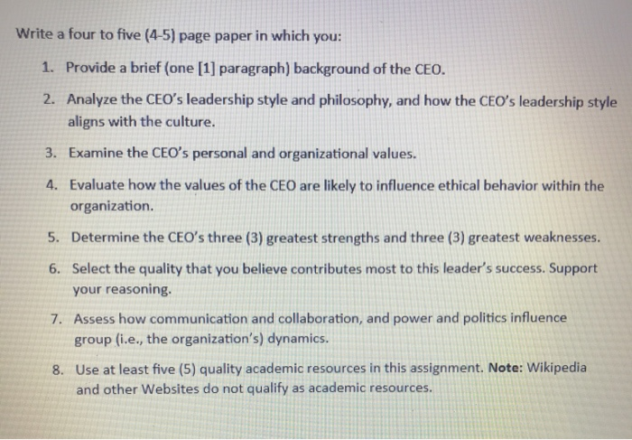 Write a four to five (4-5) page paper in which