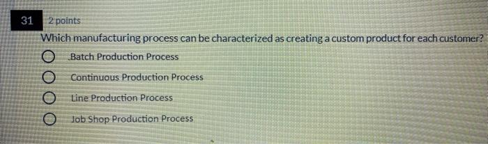 31 2 points Which manufacturing process can be