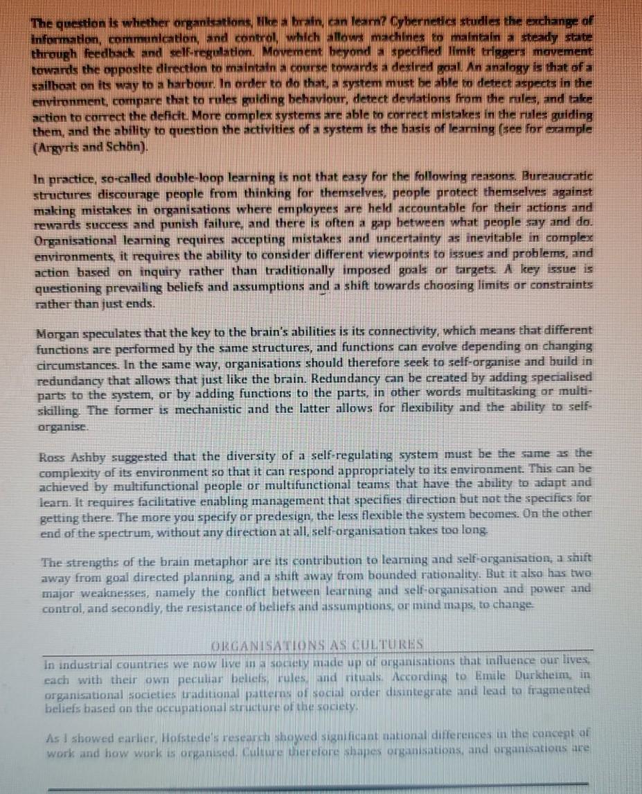 Considering the Morgan Metaphors 1) Why would an