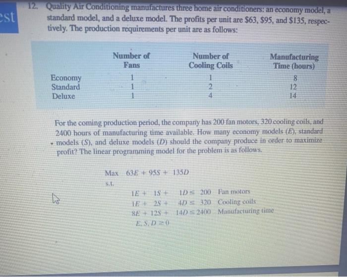 Solve using excel solver and show steps. est 12.