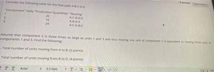 Consider the following table for the flow path