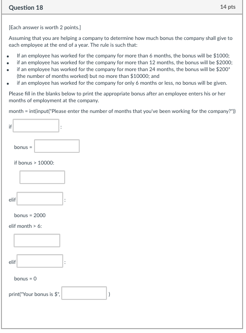 Question 18 14 pts [Each answer is worth 2