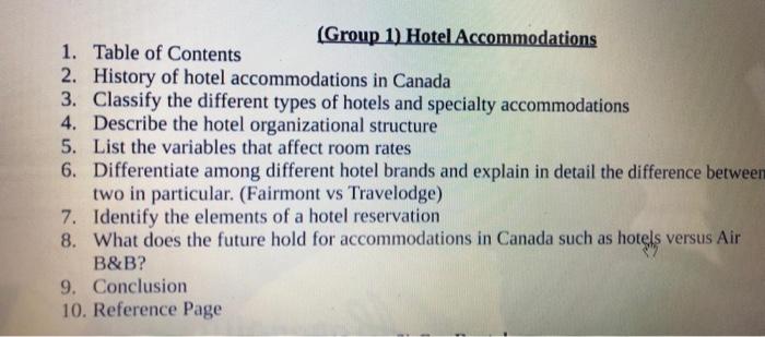 (Group 1) Hotel Accommodations 1. Table of