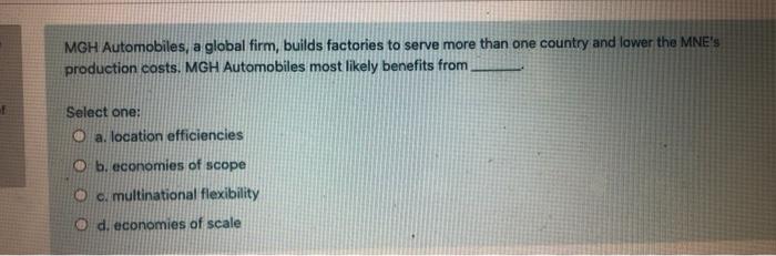 MGH Automobiles, a global firm, builds factories