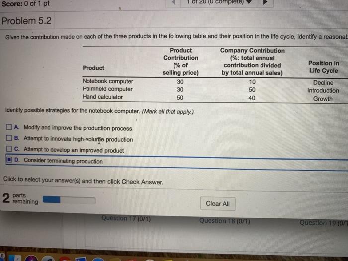 Score: 0 of 1 pt of 20 (0 complete) Problem 5.2