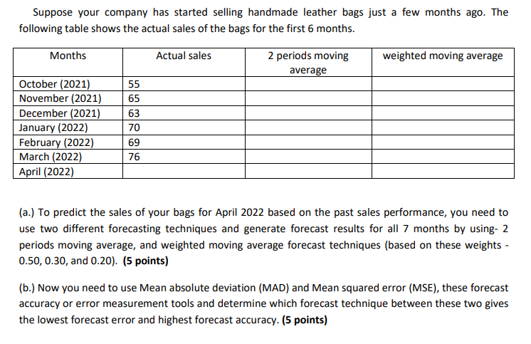 Suppose your company has started selling handmade