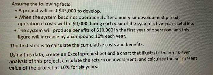 Assume the following facts: A project will cost