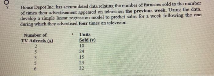 7. House Depot Inc. has accumulated data relating