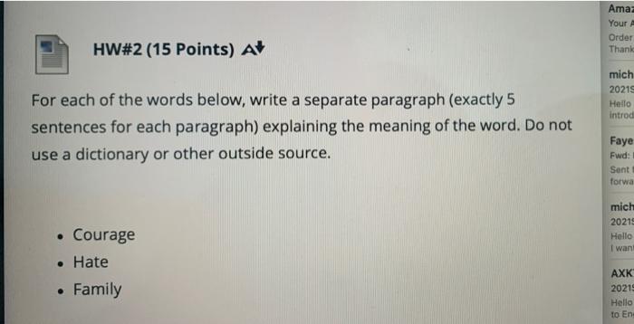 Amaz Your Order Thank HW#2 (15 Points) A mich