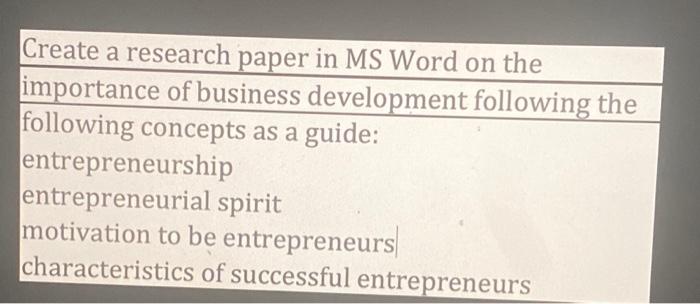 Create a research paper in MS Word on the
