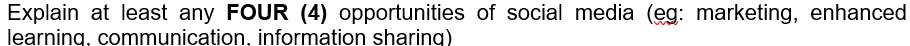 Explain at least any FOUR (4) opportunities of