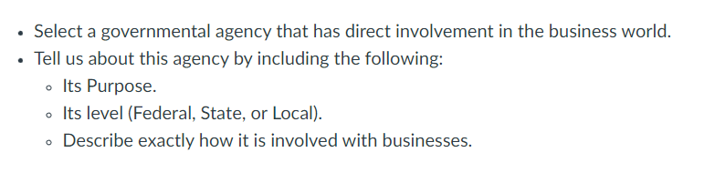 Select a governmental agency that has direct