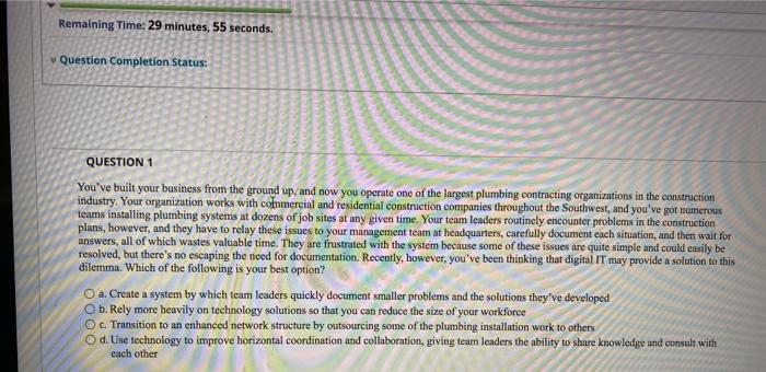 Remaining Time: 29 minutes, 55 seconds Question