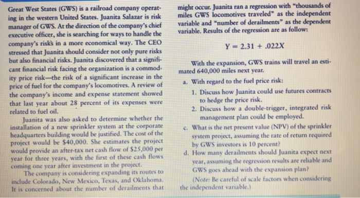 might occur. Juanita ran a regression with