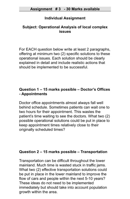 Assignment #3 - 30 Marks available Individual