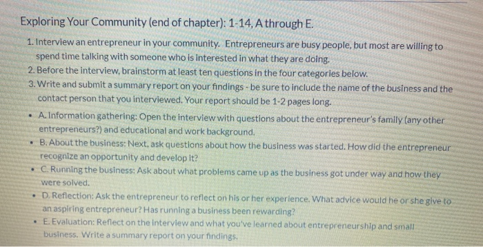 Exploring Your Community (end of chapter): 1-14,