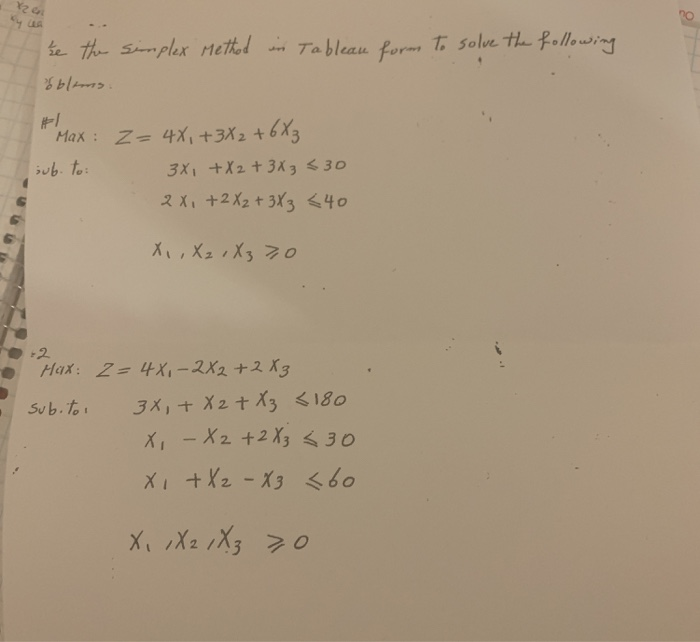 simplex Method in Tableau form to solve the
