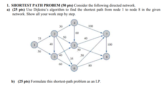 1. SHORTEST PATH PROBEM (50 pts) Consider the