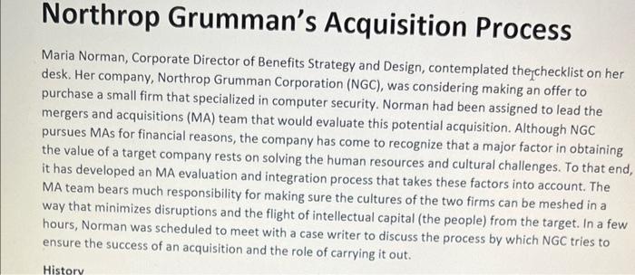 case study about northrop grumman's acquistion