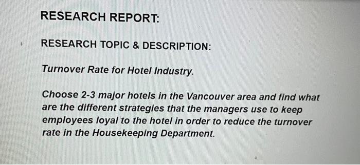 RESEARCH REPORT: RESEARCH TOPIC & DESCRIPTION: