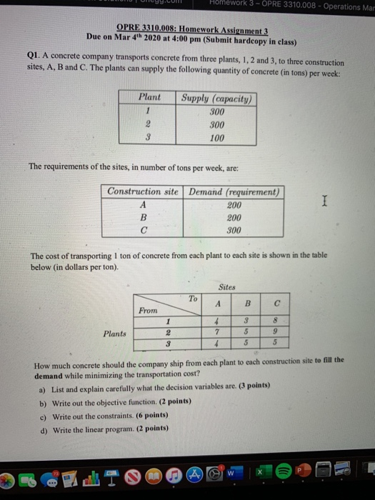 UND UNTYY.Cum Homework 3 - OPRE 3310.008 -