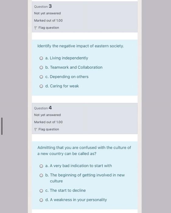 I want the answer without explain Question 3 Not