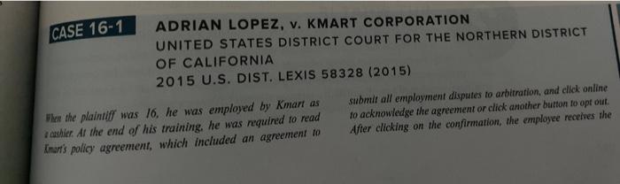 CASE 16-1 ADRIAN LOPEZ, v. KMART CORPORATION