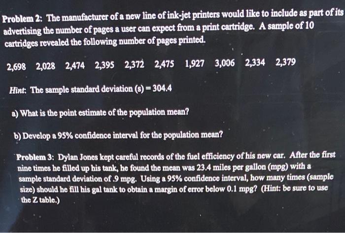 Problem 2: The manufacturer of a new line of