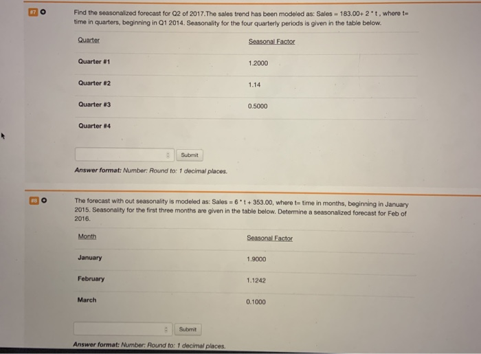 Find the seasonalized forecast for Q2 of 2017.