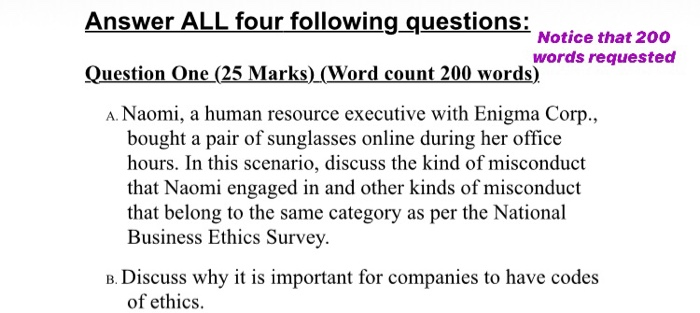 Answer ALL four following questions: Notice that