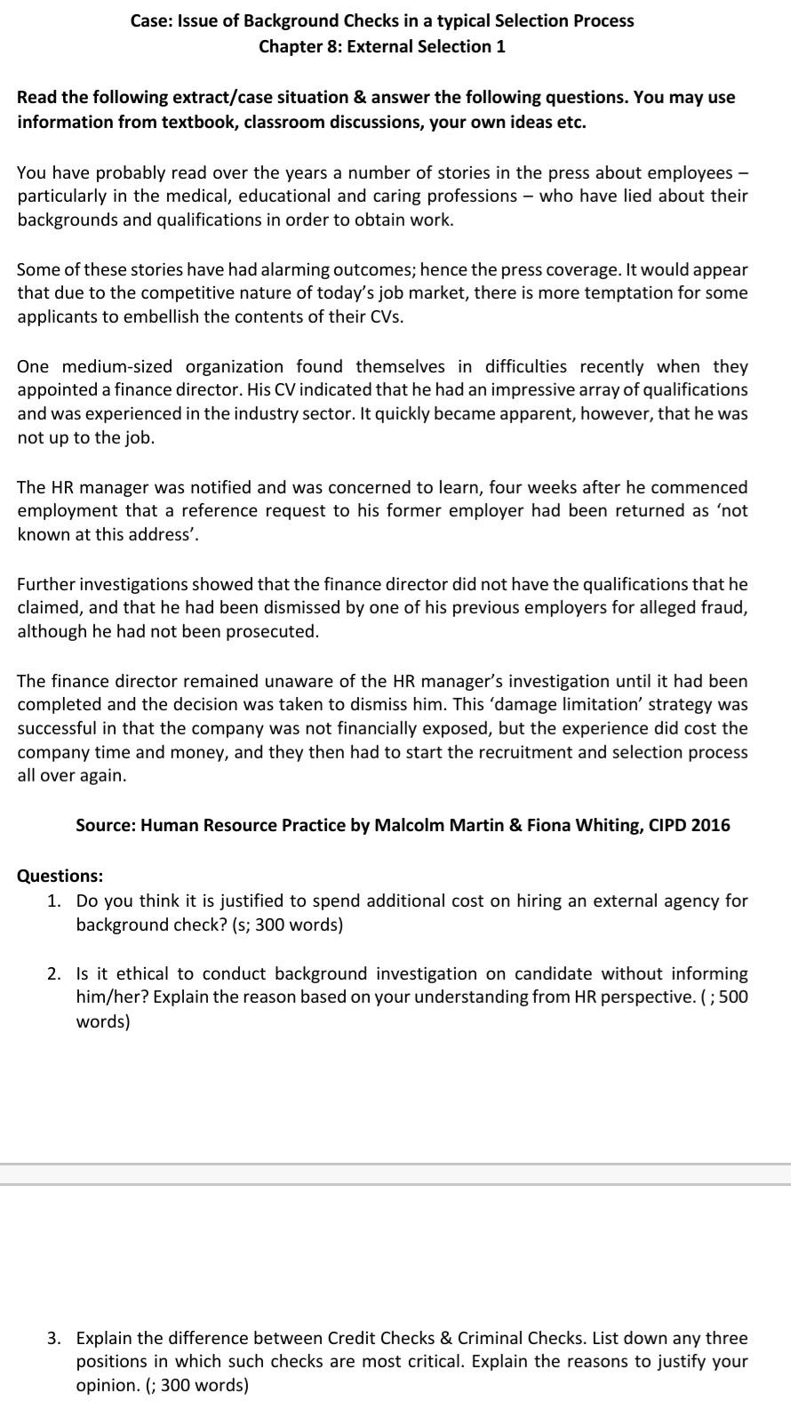 Case: Issue of Background Checks in a typical