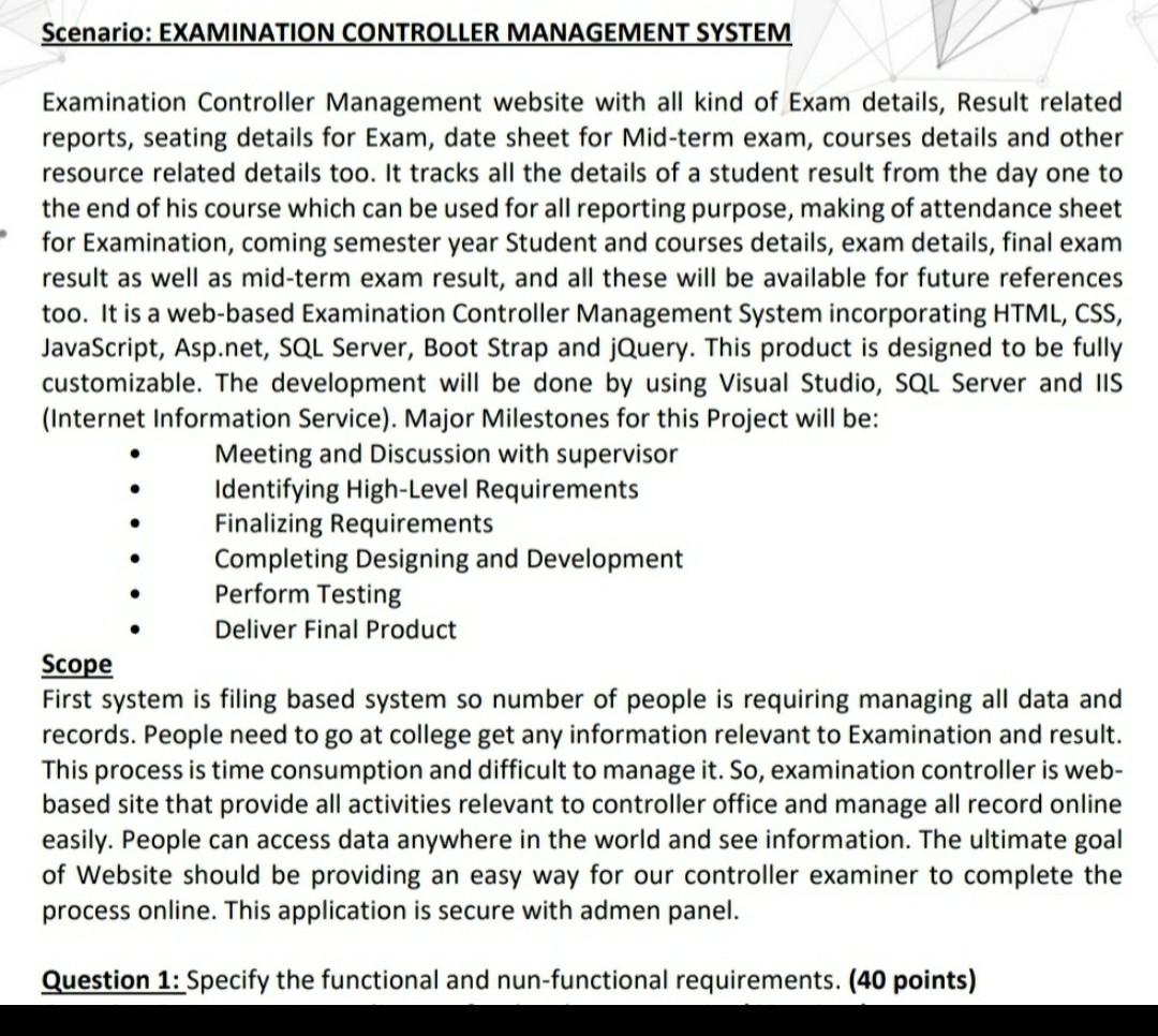 Scenario: EXAMINATION CONTROLLER MANAGEMENT