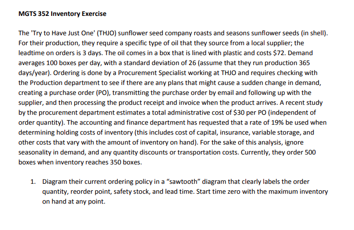 MGTS 352 Inventory Exercise The 'Try to Have Just