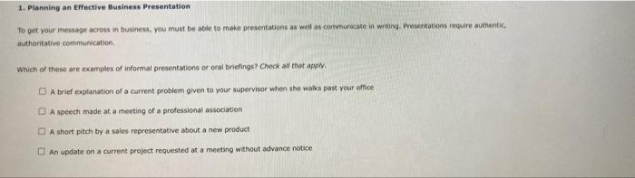 Read the scenario about planning a presentation,