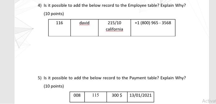 Consider the following two relational database