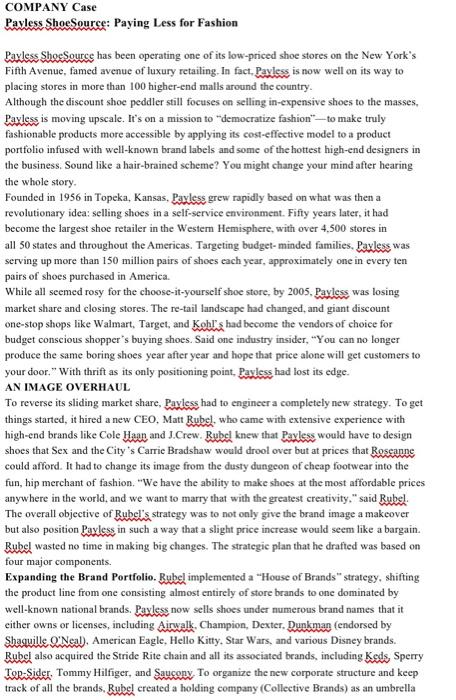 COMPANY Case Pavless ShoeSource: Paying Less for