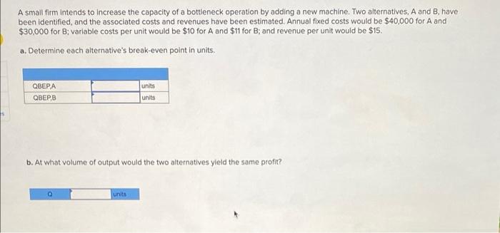 A small firm intends to Increase the capacity of