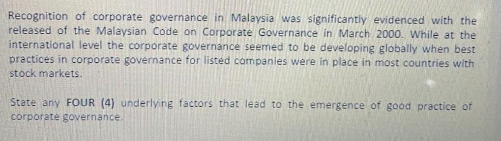 practices of cooperate governess, need 4 points