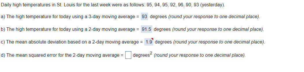 Daily high temperatures in St. Louis for the last