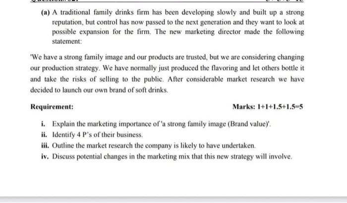 (a) A traditional family drinks firm has been