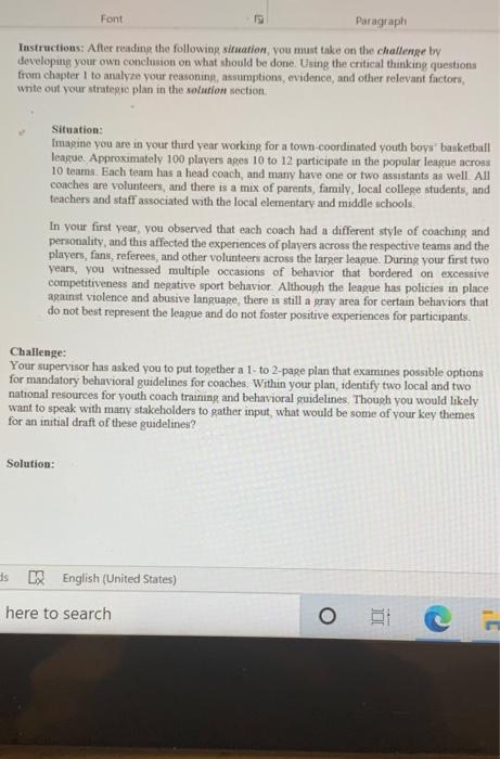 Font Paragraph Instructions: After reading the