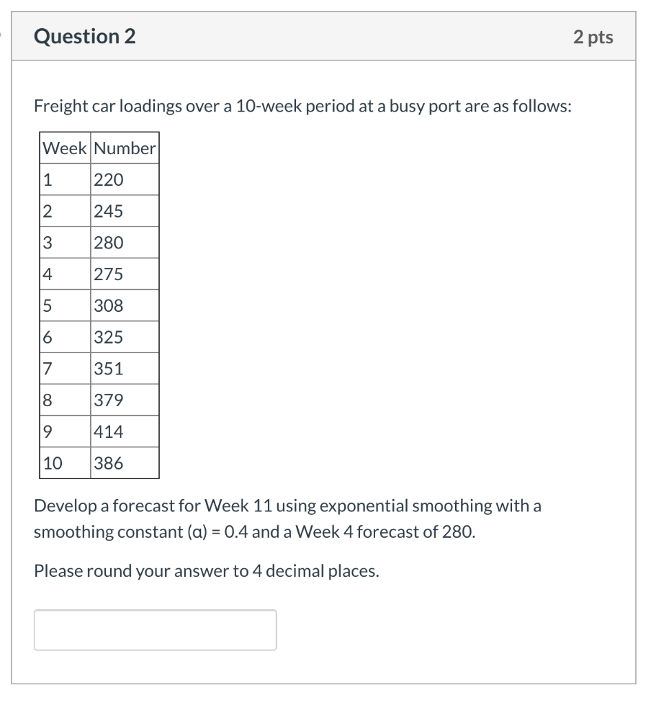Question 2 2 pts Freight car loadings over a