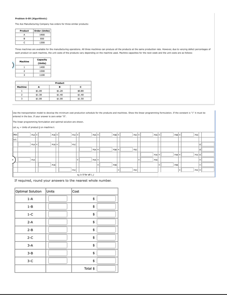 Problem 6-09 (Algorithmic) The Ace Manufacturing