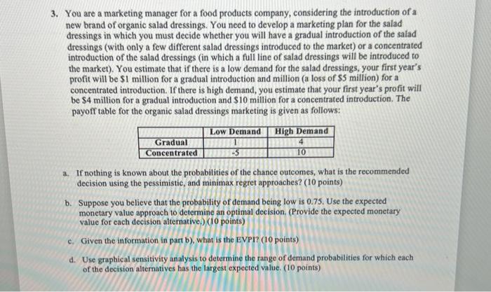 3. You are a marketing manager for a food