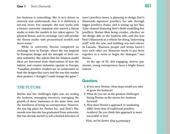 CASE 1 Dori's Diamonds A Young Entrepreneur's