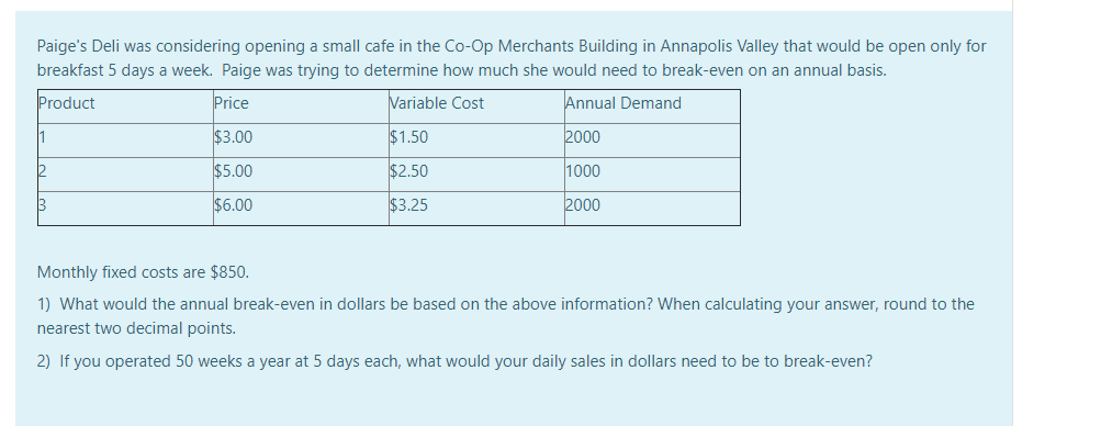 Price Paige's Deli was considering opening a