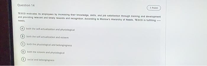 Question 14 1 Point TESCO motivates its employees